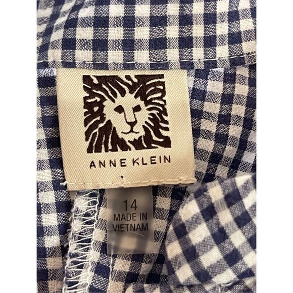 Anne Klein checkered size 14 top blue white long sleeve - Picture 6 of 6